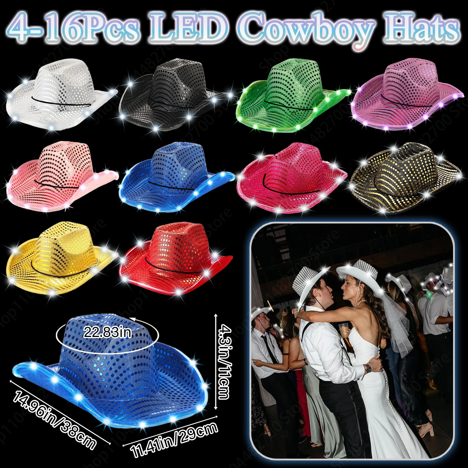 4/6/8/10/12/16Pcs LED Cowboy H - Party Hat Cone review and price
